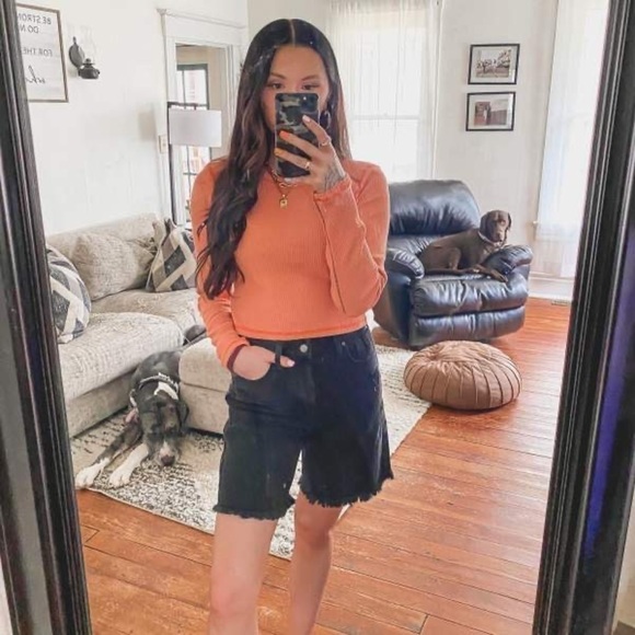 Wild Fable High-Rise Wide Leg Bermuda Jean Shorts black 8 NWOT - Picture 5 of 6